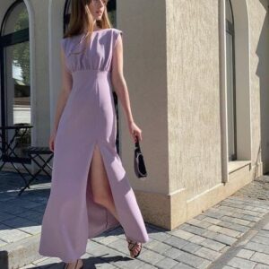 sleeveless lavender gown